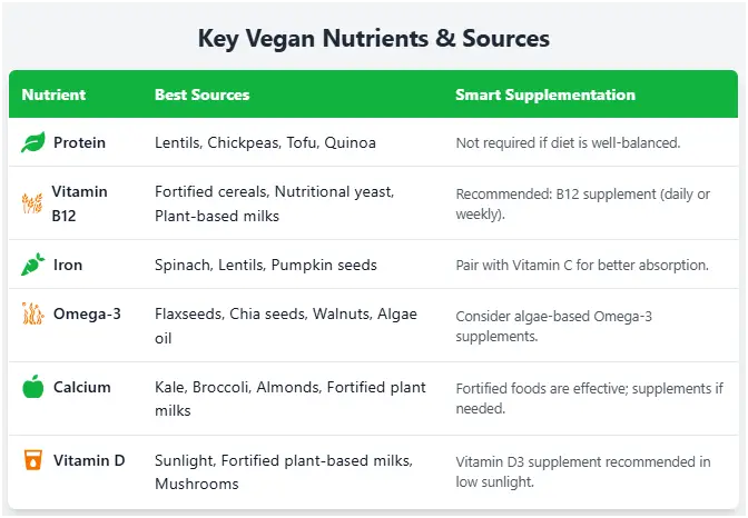 key vegan nutrients, their best plant-based sources, and smart supplementation strategies | How to go vegan | A Guide to Going Vegan